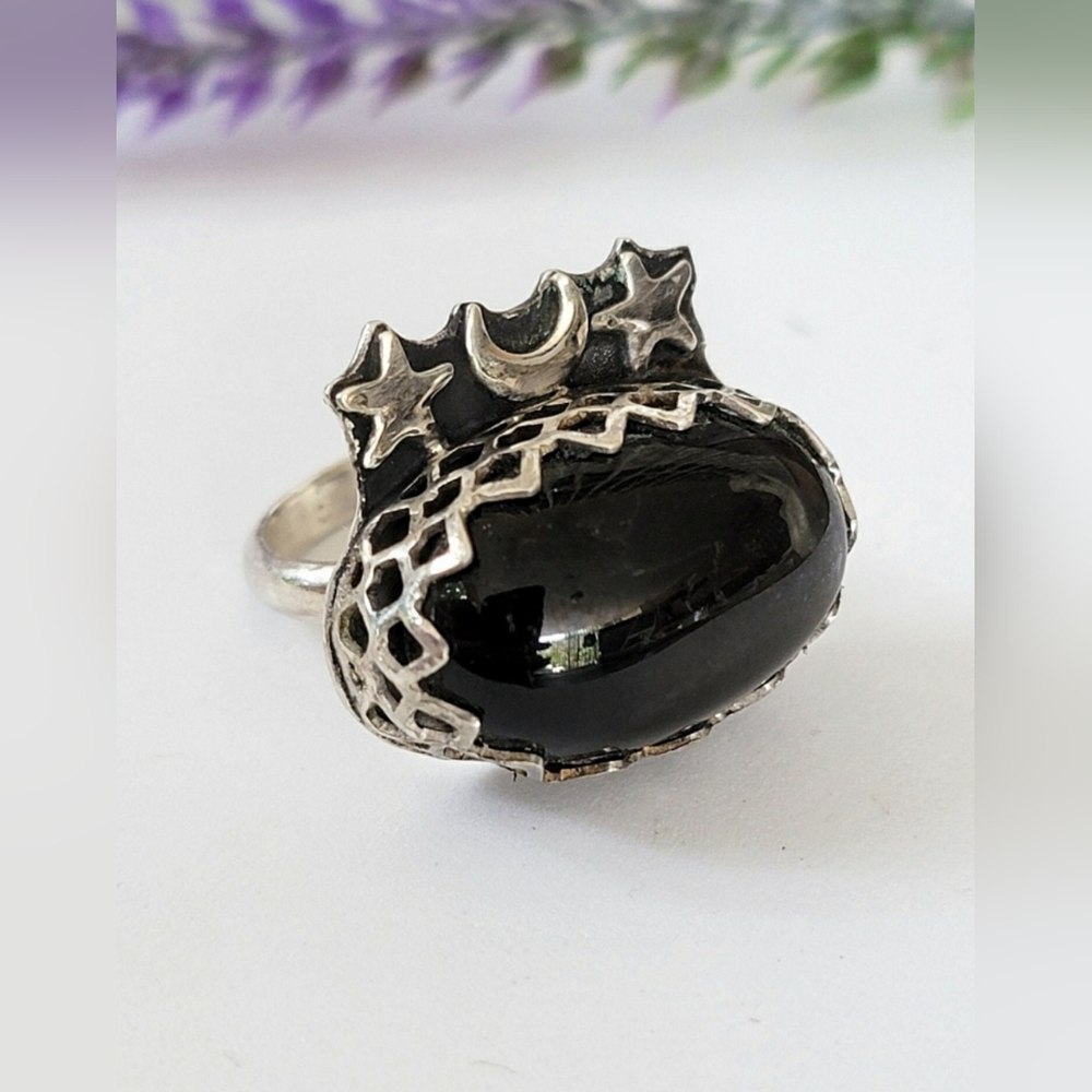 Moon and Stars sterling silver ring 💍✨ Artisan jewelry OOAK size 7 ETSY - Picture 7 of 8